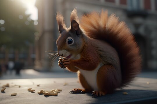 Squirrel eating grains