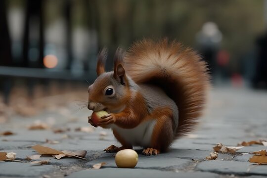 Squirrel eating nuts in the park