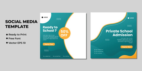 School admission square banner. Suitable for educational banner and social media post template