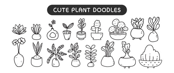 Cute plant outline doodle set 