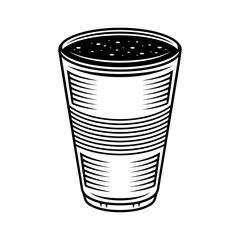 Plastic cup vector illustration in vintage monochrome style isolated on white background