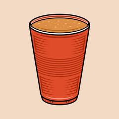 Red plastic cup vector illustration in colorful style on light background
