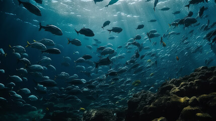 Fototapeta na wymiar The underwater world with fish and plants. Al generated