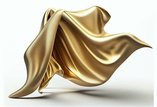 Flying gold cloth isolated on white background 3D render. Generative AI