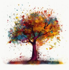 Abstract tree with roots and colorful leaves. Isolated on white background. Flat style, vector illustration. Generative Ai.