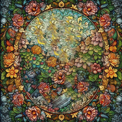 Obraz na płótnie Canvas stained glass frame window with flowers