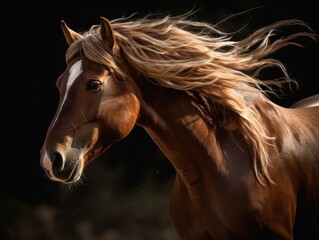 Fototapeta na wymiar A close-up of a brown horse's mane blowing in the wind