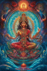 Obraz na płótnie Canvas An ethereal Hindu celestial being surrounded by an aura of divine energy. Generative AI