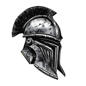 ancient Spartan helmet on transparent background, generative ai