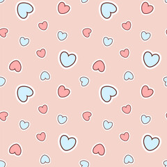 Hearts in a seamless pattern on a pink background