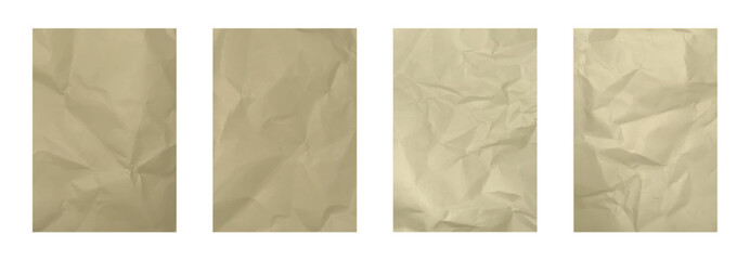 Full Vector Rumpled, Crumpled Paper Texture Set. Wrinkled old torn notebook, sketchbook page. Rough papyrus egypr hieroglyph deisgn material template.
