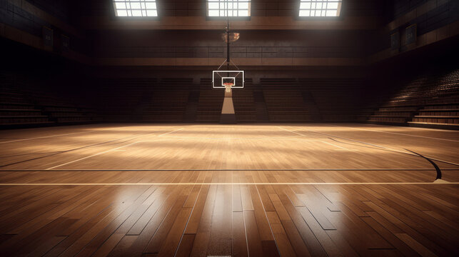 Basketball court. Sport arena. AI generated background. unfocus in long shot distance