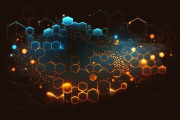 Abstract technology background with hexagons and digital elements