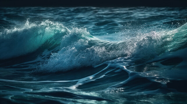 Background illustration oceans waves with a deep blue color realistic. Al generated © ArtStage