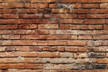 Obraz premium Old dirty red brick wall seamless pattern. Weathered tile endless texture. AI generative image.