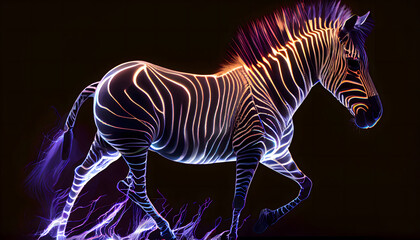 Neon light Zebra - Generative AI 