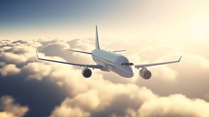 Naklejka na ściany i meble Sky High, Airplane Soaring Above the Clouds, airplane in the sky made by AI