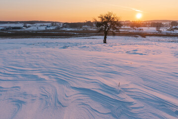 A winter idyllic landscape in Poland (Warmia).