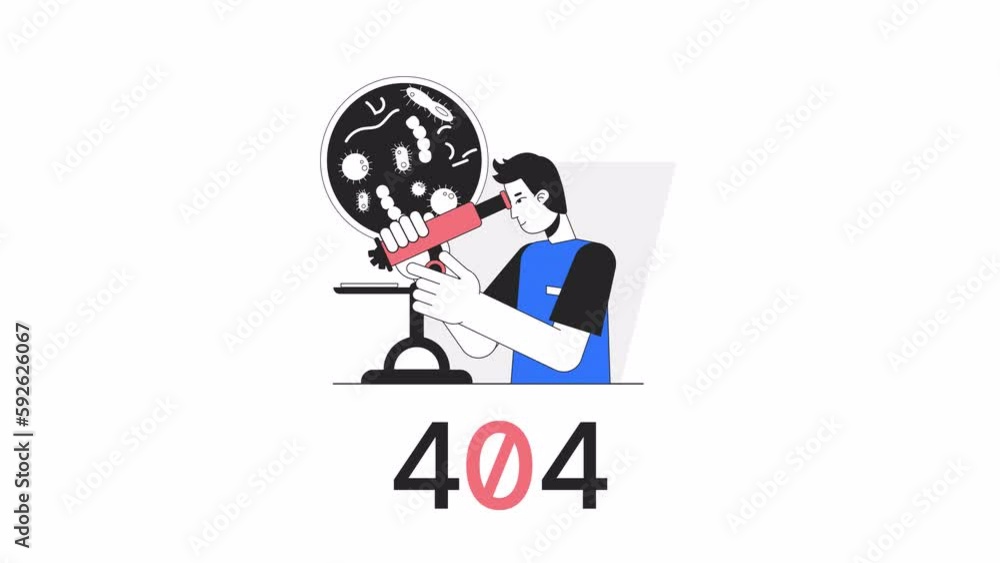Poster lab researcher 404 error animation. biological science. empty state 4k video concept footage with al