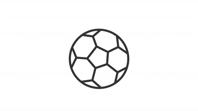 Animated soccer ball linear icon. Bouncing and rotating ball. Sports equipment. Football match. Seamless loop HD video with alpha channel on transparent background. Outline motion graphic animation