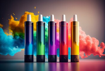 disposable vape devices perfect for mockup, vapor device multiple colors. disposable vape for mockup, changeable color vape pod e-cig device mockup. Generative AI