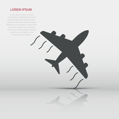 Fototapeta na wymiar Airplane icon in flat style. Plane illustration pictogram. Aircraft business concept.