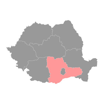 Sud Muntenia development egion map, region of Romania. Vector illustration.
