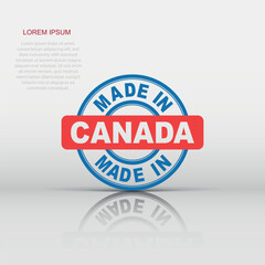 Made in Canada icon in flat style. Manufactured illustration pictogram. Produce sign business concept.