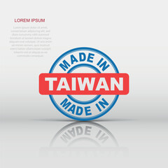 Made in Taiwan icon in flat style. Manufactured illustration pictogram. Produce sign business concept.