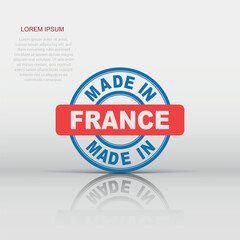 Made in France icon in flat style. Manufactured illustration pictogram. Produce sign business concept.