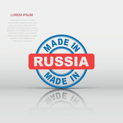 Made in Russia icon in flat style. Manufactured illustration pictogram. Produce sign business concept.