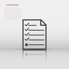 Checklist icon in flat style. Document check illustration pictogram. Diagram graph sign business concept.