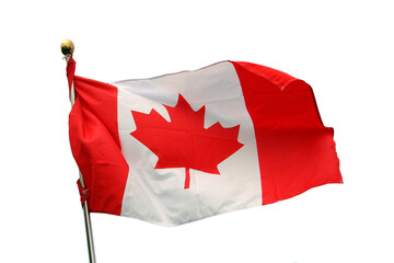 Photography of a Canada flag on a pole isolated on transparent background, canadian banner, png file