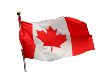 Photo of a Canada flag on a pole isolated on white or transparent background, canadian banner for Canada national day png file