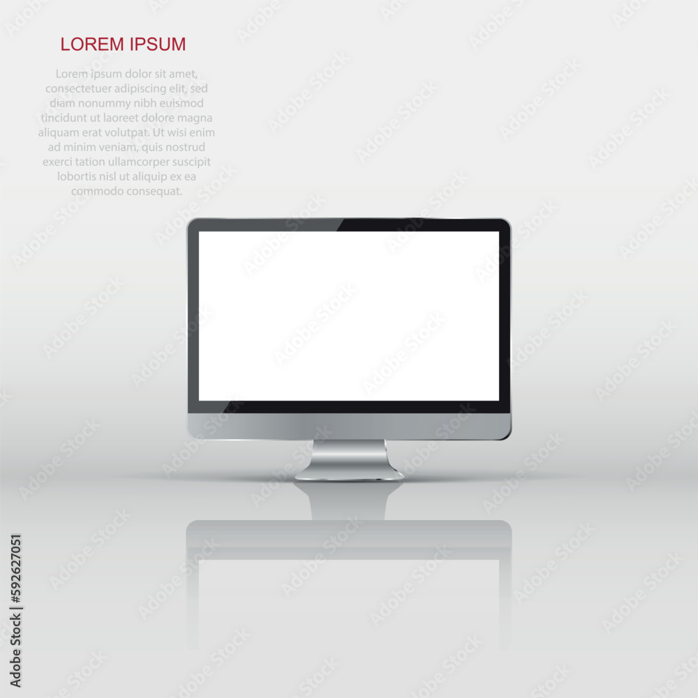 Aufkleber desktop computer flat icon. realistic vector illustration