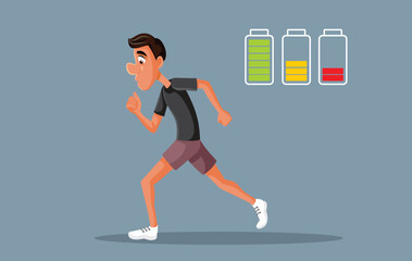 Fototapeta na wymiar Tired Man Running Feeling Exhausted Vector Cartoon illustration. Jogger having less and less energy and endurance 