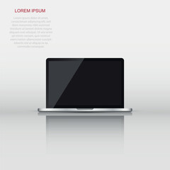 Laptop with white screen flat icon. Computer vector illustration on white background.
