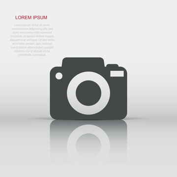 Vector photo camera icon in flat style. Photographer cam sign illustration pictogram. Camera business concept.