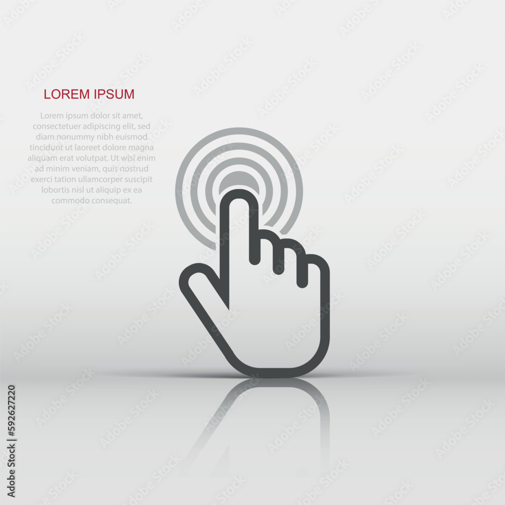 Poster vector click hand icon in flat style. cursor finger sign illustration pictogram. pointer business co