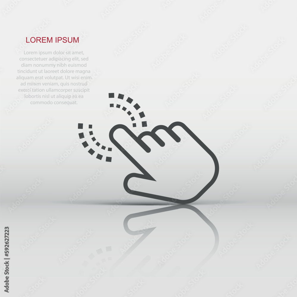 Poster vector click hand icon in flat style. cursor finger sign illustration pictogram. pointer business co