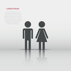 Vector man and woman icon in flat style. WC sign illustration pictogram. Restroom business concept.