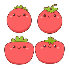 Set of red tomatoes in kawaii style