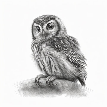Pencil sketch cute horned owl bird drawing picture AI Generated