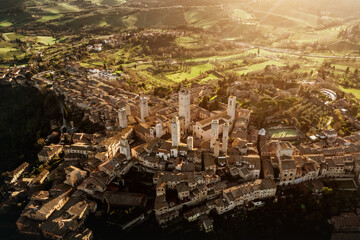 Top view of San Gimignano town, Tuscany, Italy. - obrazy, fototapety, plakaty