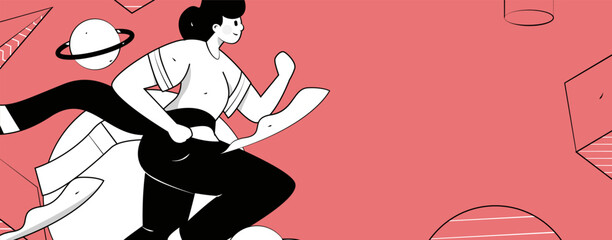 Vector internet operation hand-drawn illustration of people exercising and running healthy
