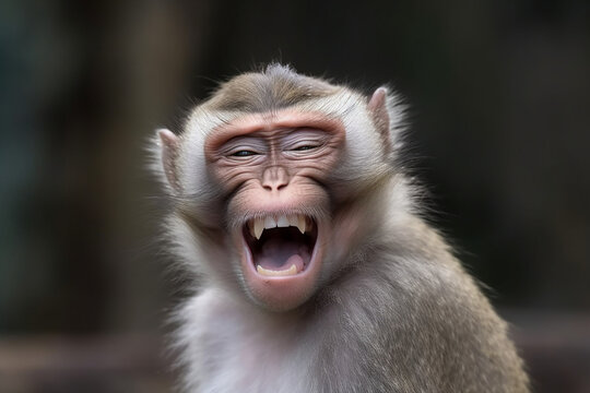 cute monkey is laughing