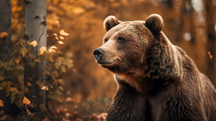 Fototapeta premium Brown bear in the forest, Generative AI