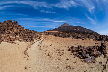 Female hiker hiking the beautiful Teide national park in Tenerife