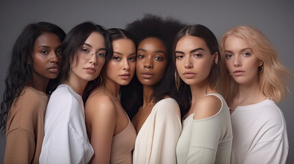 Obraz premium women of different ethnicities posing at camera, enjoy being as they are. bodypositive, plus size model, skinny model. ai generative.