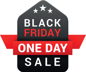 Black friday sale one day tag isometric badge with red ribbon stars design vector illustration